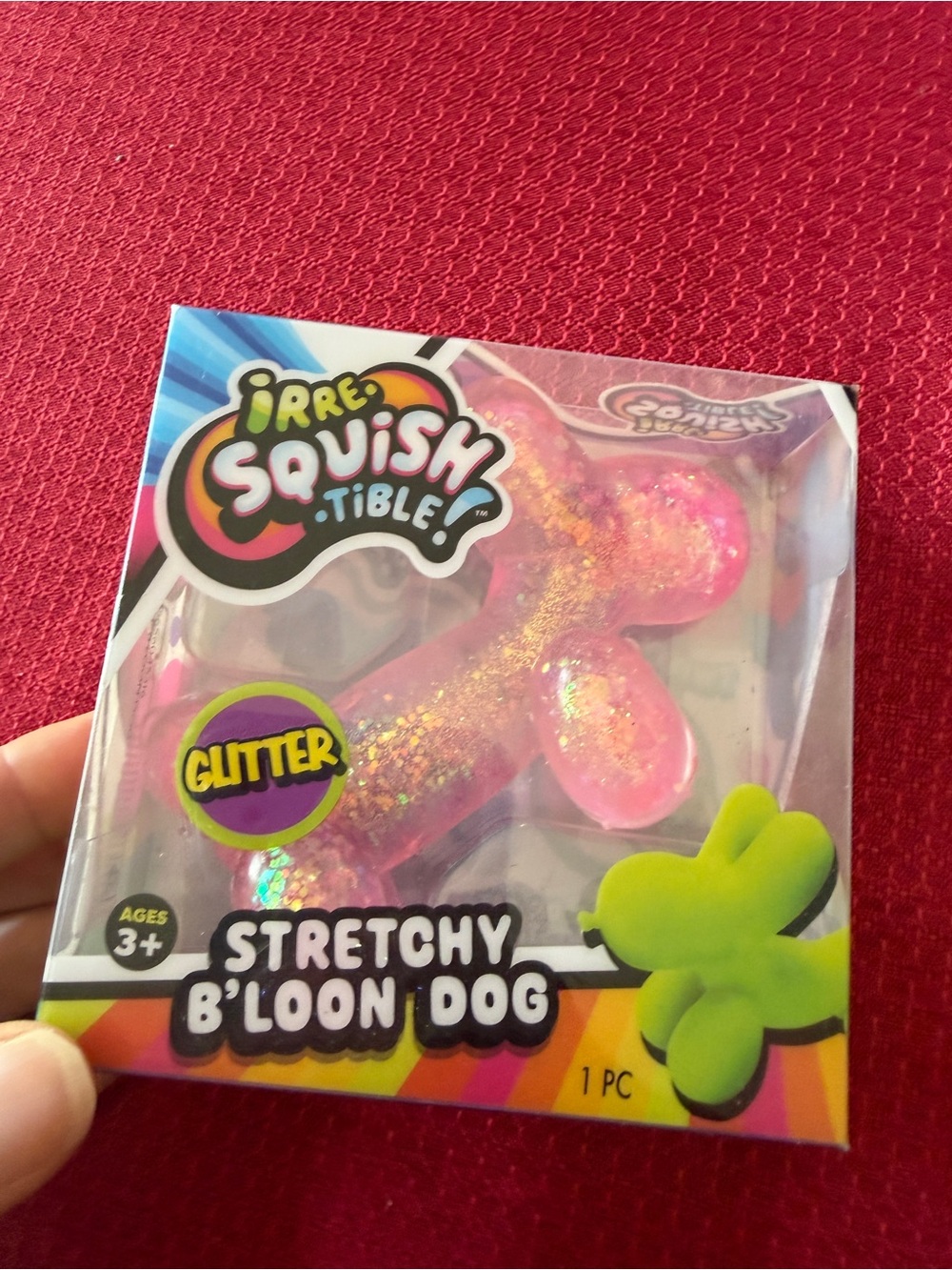New Squishy Stretchy Balloon B'Loon Dog Pink Glitter Toy Fidget Twisty Crunchy
